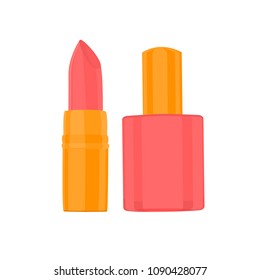 Red Nail lacquer and Red Llipstick isolated on white background. Flat Vector illustration