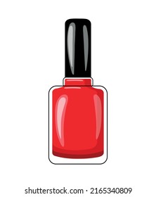 
Red nail polish with black cap isolated on a white background. Vector illustration of a bottle of nail polish