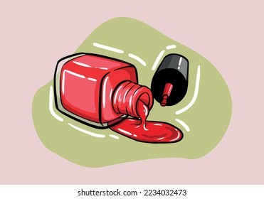 Red Nail polish bottle banner design. Stock vector illustration. For nail bar, beauty salon, manicurist, stickers and social media