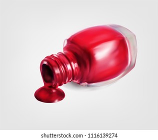 Red nail polish bottle isolated on white background vector illustration.
