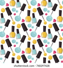 Red nail polish bottle varnish enamel glamour seamless pattern background fashion liquid beauty paint accessory female vector illustration.