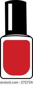 Ilustración vectorial de botella de esmalte de uñas rojo. Icono de belleza minimalista con una elegante tapa negra y líquido rojo vibrante aislado sobre fondo blanco. Gráfico cosmético de Profesional para la marca de salón, etiquetas de organización de maquillaje y corte de vinilo.