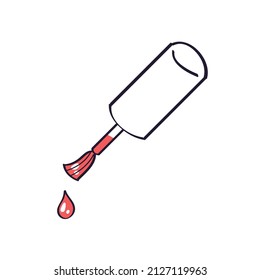 Red nail polish brush with drop isolated vector illustration.