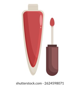 Red nail polish in a clear glass bottle with a silver cap, shown open with the brush applicator visible
