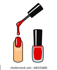 Red nail polish. Concept of beauty salon and manicure. Flat vector illustration isolated on white background