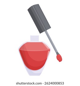 Red nail polish in a glass bottle is opened, with the brush applicator taking some out