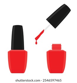 Esmalte de unha vermelho isolado no fundo branco. Ilustração vetorial