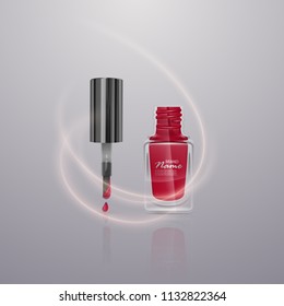 Red nail Polish on light background, vector illustration