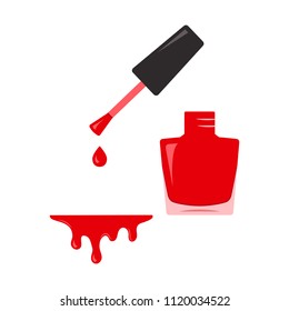 Red nail polish, open bottle. Vector illustration