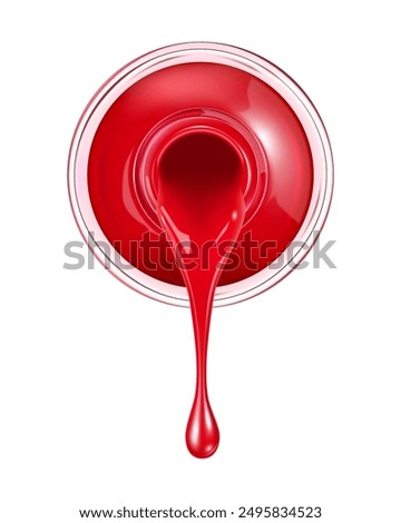 Red nail polish pouring from a bottle on a white background. Vector illustration