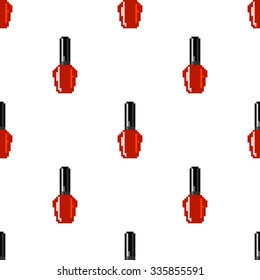 Red nail polish seamless vector pattern. Design for fabric. Pixel art.
