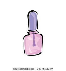 Red nail polish spilled from the bottle with brush on white background. Top view.3D vector illustration on a white background