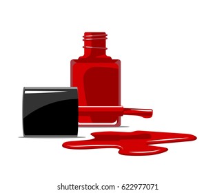 Red nail polish splatter on white background flat design. Vector illustration