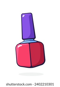 Red nail polish. Vector illustration. Hand Drawn Cartoon Clipart with Outline. Isolated on white background