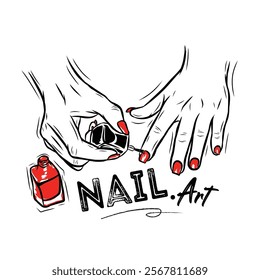 Red nail polish woman hand concept vector