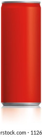 Red narrow thin can vector visual 250 ml, ideal for cola, soft drinks, soda, fizzy pop, lager, alcohol, lemonade, energy drink, juice, etc. Drawn with mesh tool. Fully adjustable & scalable