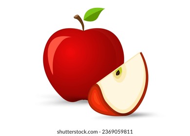 Red Natural fresh apples vector icon, and red piece cut of juicy apple fruit element, delicious apple fruit concept on isolated white background