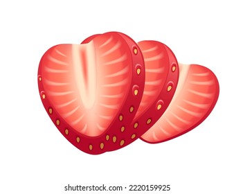 Red natural fresh slice of strawberry sweet tasty berry vector illustration isolated on white background