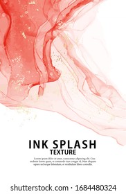 Red natural warm color watercolor marbling mixed paint.  Mist flow pastel ink background. Vector.
