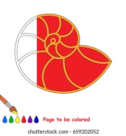 Red Nautilus, the coloring book to educate preschool kids with easy gaming level, the kid educational game to color the colorless half by sample.
