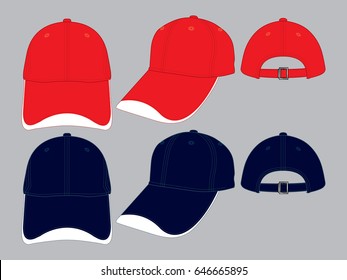 Red And Navy Baseball Cap Design With Curve White Brim Cap Vector