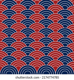 Red and navy blue Japanese wave pattern background.