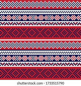 Red Navy Christmas fair isle pattern background for fashion textiles, knitwear and graphics