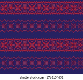 Red Navy Christmas fair isle pattern background for fashion textiles, knitwear and graphics