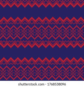 Red Navy Christmas fair isle pattern background for fashion textiles, knitwear and graphics