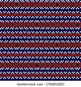 Red Navy Christmas fair isle pattern background for fashion textiles, knitwear and graphics
