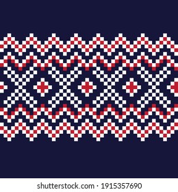 Red Navy Christmas fair isle pattern background for fashion textiles, knitwear and graphics