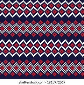 Red Navy Christmas fair isle pattern background for fashion textiles, knitwear and graphics