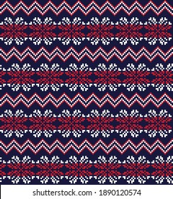 Red Navy Christmas snowflake fair isle pattern background suitable for fashion textiles, knitwear and graphics
