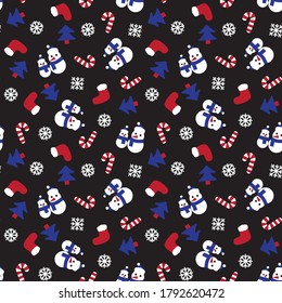 Red Navy Christmas Snowman seamless pattern background for website graphics, fashion textile