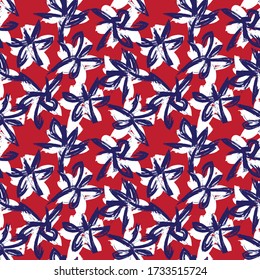 Red Navy Floral brush strokes seamless pattern background for fashion prints, graphics, backgrounds and crafts