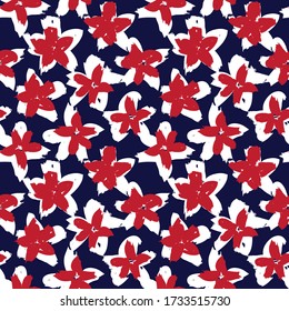 Red Navy Floral brush strokes seamless pattern background for fashion prints, graphics, backgrounds and crafts