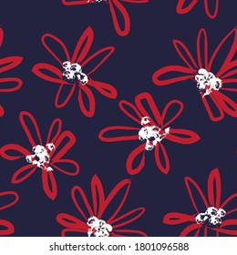 Red Navy Floral brush strokes seamless pattern background for fashion prints, graphics, backgrounds and crafts