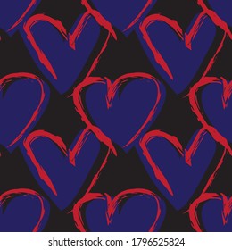 Red Navy Heart shaped brush stroke seamless pattern background for fashion textiles, graphics