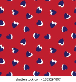 Red Navy Heart shaped brush stroke seamless pattern background for fashion textiles, graphics