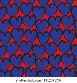 Rote Navy Heart geformter Pinselstrich nahtlose Muster-Hintergrund für Modetextilien, Grafiken
