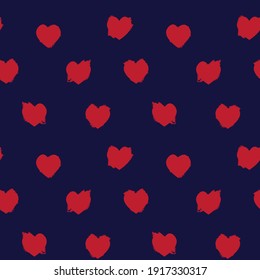 Red Navy Heart shaped brush stroke seamless pattern background for fashion textiles, graphics