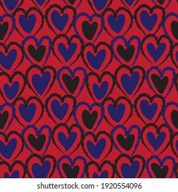 Red Navy Heart shaped brush stroke seamless pattern background for fashion textiles, graphics