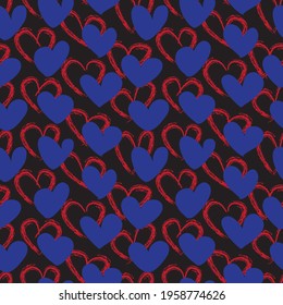 Red Navy Heart shaped brush stroke seamless pattern background for fashion textiles, graphics
