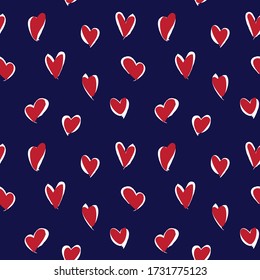 Red Navy Heart shaped Valentine’s Day seamless pattern background for fashion textiles, graphics