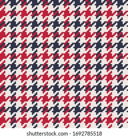 Red, Navy, & Ivory Houndstooth Check Plaid Seamless Vector Illustration