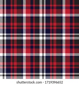 Red and navy plaid, checkered, tartan seamless pattern suitable for fashion textiles and graphics