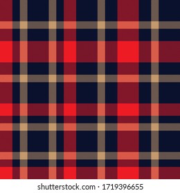 Red and navy plaid, checkered, tartan seamless pattern suitable for fashion textiles and graphics