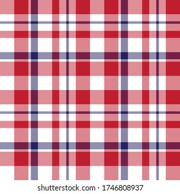 Red and navy plaid, checkered, tartan seamless pattern suitable for fashion textiles and graphics