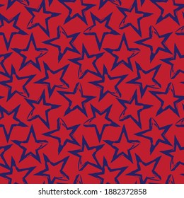 Red Navy Stars brush stroke seamless pattern background for fashion textiles, graphics