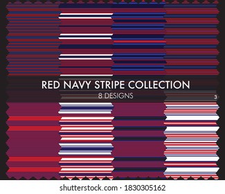 Red Navy striped seamless pattern collection includes 8 designs for fashion textiles, graphics